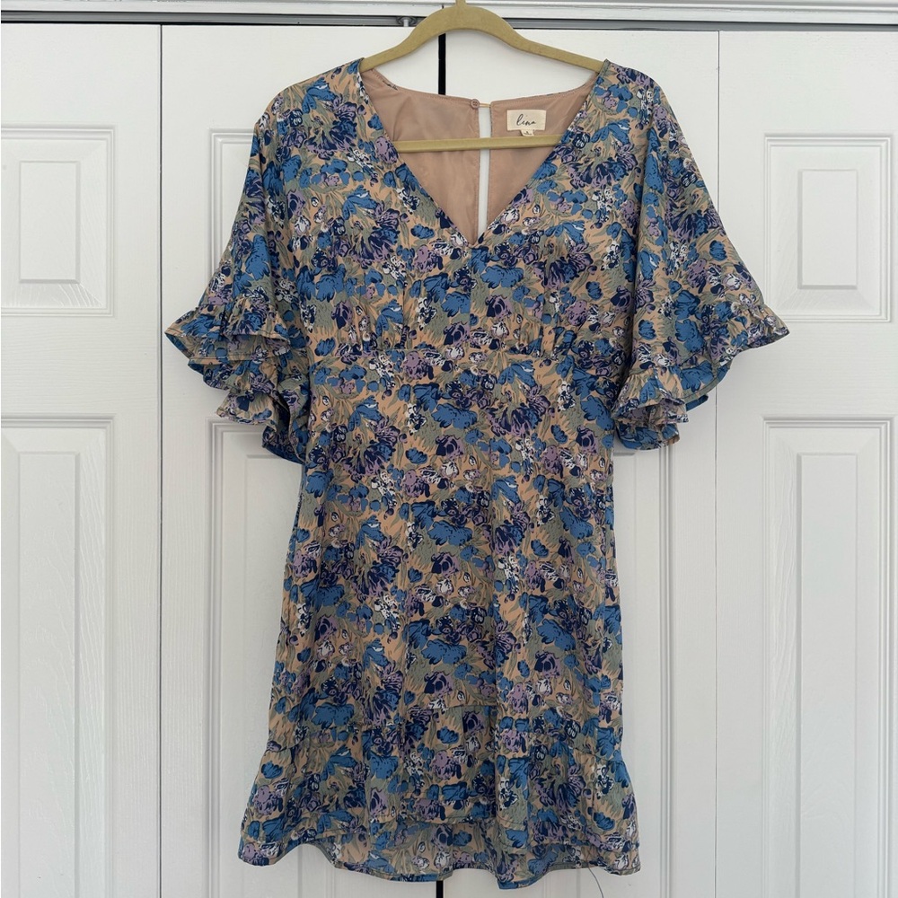 Lina Blue and Tan Floral Mini Dress